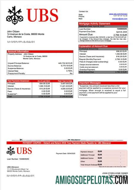 imprimível Monaco UBS (Mônaco) Declaração de hipoteca Word e modelo PDF